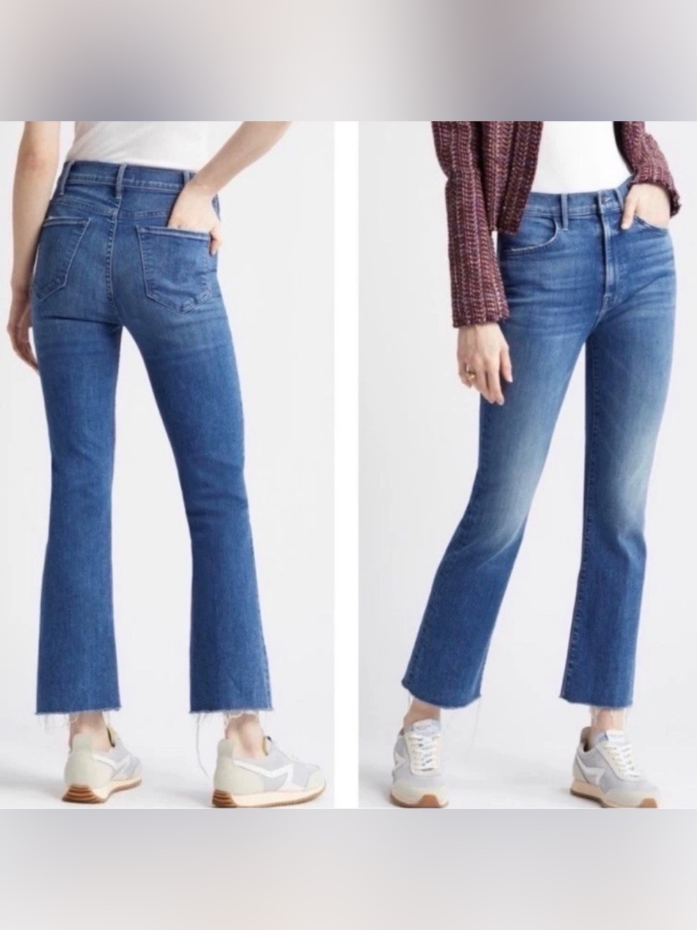 Mother Denim The Hustler Ankle Fray Wish On A Star High-Rise Blue Flare Jeans